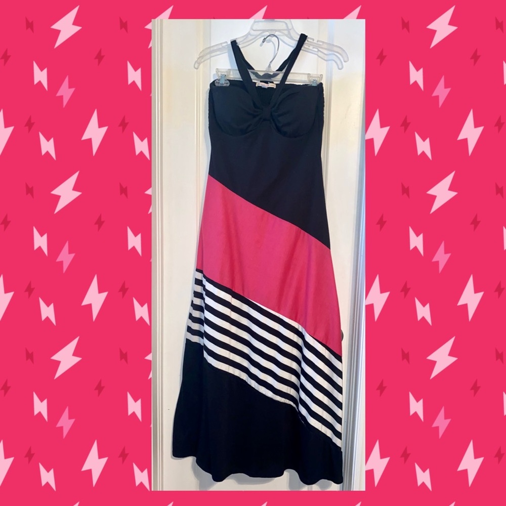 Hot Pink, Black & White Strapless or Halter Maxi Dress
